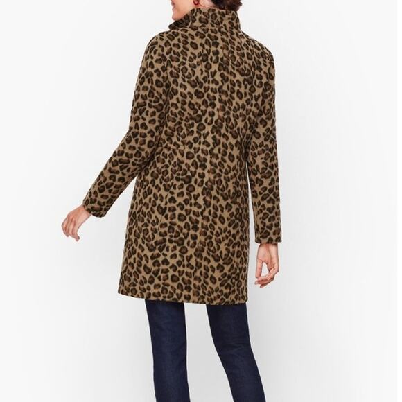 Talbots Plus Wool Leopard Print Coat Zip Front Mid Length Animal Print Chic 16W - Picture 11 of 16
